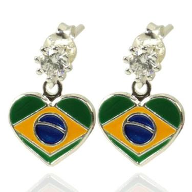 Imagem de Par Brinco Bandeira Brasil Pedra Zirconia Prata 925 - Lojas La&Ny Prat