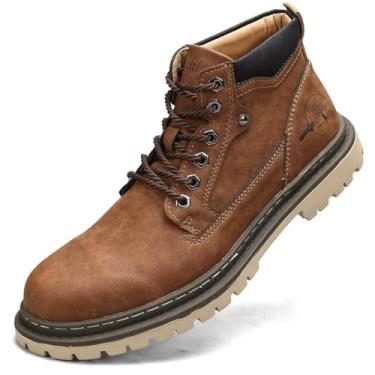 Imagem de Shaire Botas masculinas de couro Chukka | Botas masculinas com cadarço no tornozelo | Botas casuais confortáveis, 5888-marrom escuro, 37