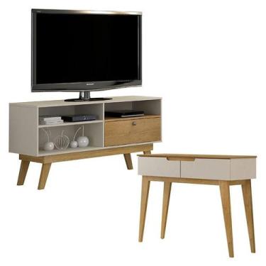 Imagem de Rack Bancada Houston e Aparador Bellíssima Off White Cinamomo - Valdem