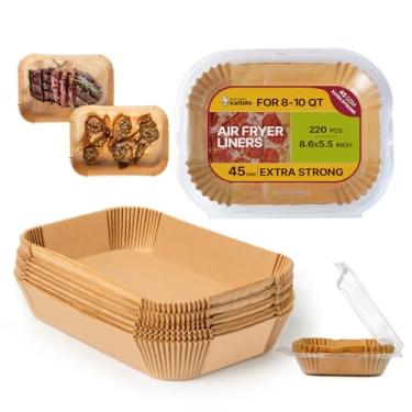 Imagem de Katbite 220 peças de forros retangulares para fritadeira a ar, 22 x 14 cm, descartáveis para fritadeira de ar dupla ninja, forros de papel pergaminho à prova de óleo para fritadeira a ar para Foodi