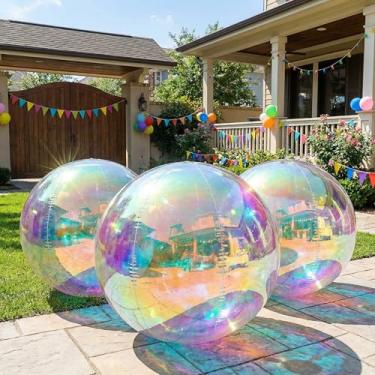 Imagem de Seenelling 3 peças de bola espelhada inflável de 19,7 polegadas com bomba elétrica reutilizável bola brilhante PVC pendurado grande balão de discoteca para decoração de Natal, casamento, festa de