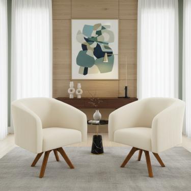 Imagem de Poltrona Decorativa Kit 2 Stella Base de Madeira Giratória MM30 Veludo Cotelê Bege D03 - D'Rossi