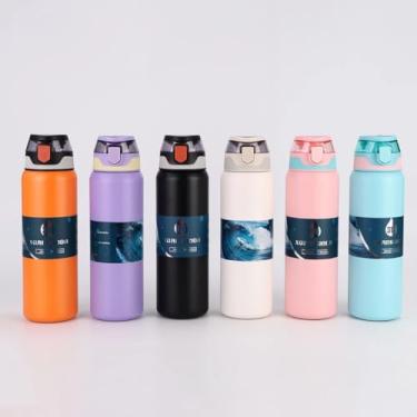 Imagem de Garrafa Térmica de Água 800ml Premium Aço Inox Isolamento a Vácuo Antivazamento Resistente Alça Canudo Esportivo Academia Treino (Laranja)