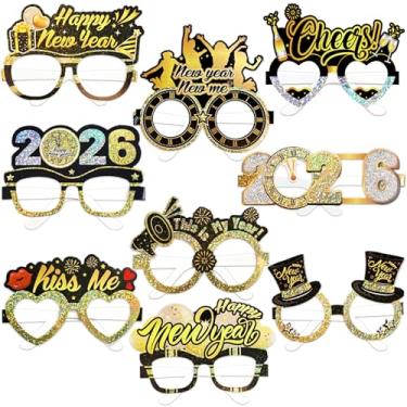 Imagem de DPKOW Óculos de véspera de ano novo com glitter, óculos de papel a laser para lembrancinhas de festa de ano novo de 2024, óculos de feliz ano novo para acessórios de foto de ano novo de 2024