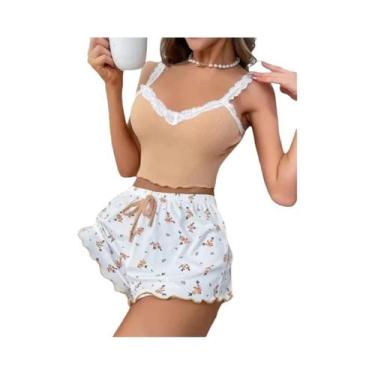 Imagem de Conjunto De Pijama Feminino Rosa Com Renda E Patchwork, Camisola Sexy,