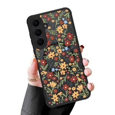 Imagem de MZELQ Capa magnética para Samsung Galaxy S25 FE, flor floral laranja vermelha [compatível com carregamento Magsafe] Capa de proteção para câmera à prova de choque rígida fosca translúcida para