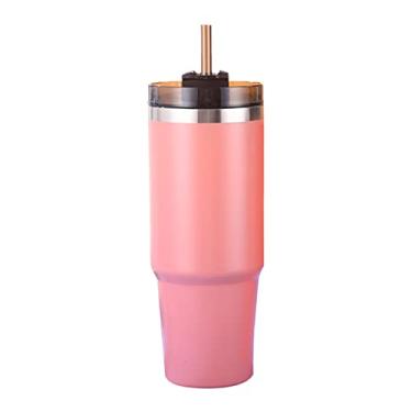 Imagem de Copo Isolado de 30oz com Tampa e Canudo Reutilizável Garrafa Água Aço Inoxidável 304 Café Gelado para Viagem Carro Academia Fitness Bebidas Quentes Frias