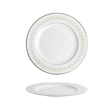 Imagem de Prato de jantar redondo pratos de jantar de cerâmica restaurante porcelana prato de sobremesa 20,3 cm arte artesanal folha borda dourada prato de jantar prato de bife casa prato de jantar seguro para