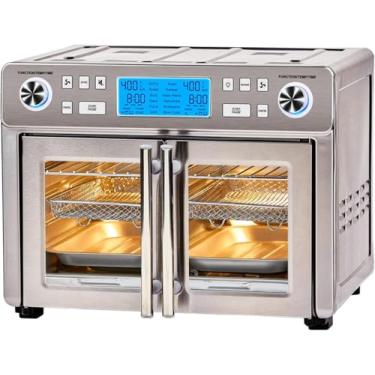 Imagem de Emeril Lagasse Combo de forno Dual Zone 360 Air Freyer com porta francesa, 25 litros extra grande, cozinhe de duas maneiras diferentes, até 60% mais rápido do congelado ao acabamento