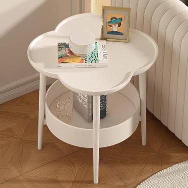 Imagem de Mesa Lateral em Forma de Pétala 2 Andares com Prateleira Armazenamento Café Cabeceira para Sala Estar Quarto Escritório Pátio Jardim Varanda Metal Versátil Economia Espaço Protetores Pé Anti-Deslizant