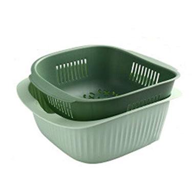 Imagem de Cesta de drenagem de cozinha cesta de lavagem de vegetais de camada dupla doméstica cesta de drenagem de água criativa de duas cores para limpeza de arroz cesta de filtro de água fácil de limpar