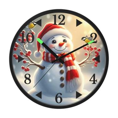 Imagem de STAYTOP Relógio de parede de LED de boneco de neve de Natal para quarto com brilho noturno, relógios de parede silenciosos de 30 cm para decoração de sala de estar, controle de som, relógio de parede