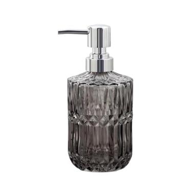 Imagem de Lindo dispensador de sabão de vidro de 380 ml com bomba de xampu gel de banho loção prensa garrafa decoração de banheiro (cinza)