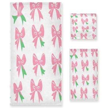 Imagem de xigua Conjunto de toalhas de banheiro com laço verde absorvente macio 3 peças toalha de banho toalha de mão toalhas decorativas para banheiro, academia, hotel, praia, piscina