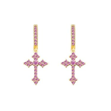 Imagem de Brincos de argola de cruz punk modernos banhados a ouro 14 K para mulheres, pequenos brincos pretos de zircônia cúbica, pingentes de diamante, hipoalergênicos, cruzes, brincos para homens, Small