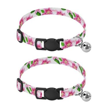 Imagem de STAYTOP 2 coleiras fofas de sino, lindas flores de lírio ajustáveis de poliéster macio para cães e gatos
