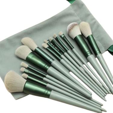 Imagem de Kit de Pincel de Maquiagem 13 Peças – Cerdas Sintéticas, Cabo de Plástico, Completo e Versátil (Verde)