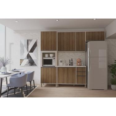 Imagem de Cozinha Modulada Compacta 4 Peças com Tampo e Espaço para Forno e Micro-ondas Linea Luciane Móveis