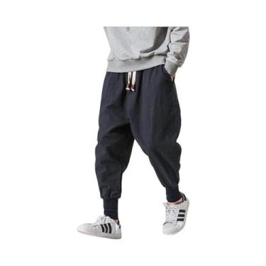 Imagem de Calças Harem Masculinas De Algodão E Linho Com Cintura Elástica, Jogge