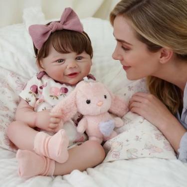 Imagem de Brastoy Bebê Reborn Silicone Menina Boneca Realista 48cm Olhos Castanhos Original