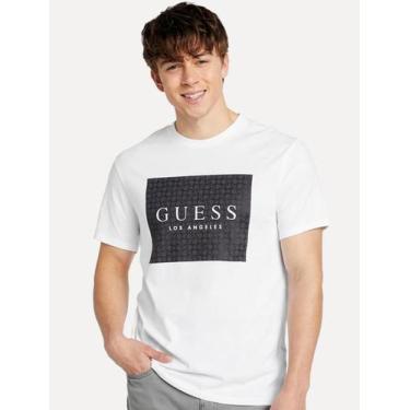 Imagem de Camiseta Guess Masculina Los Angeles Rubber Logo Block Branca Tamanho: