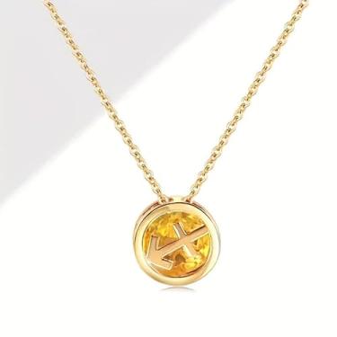 Imagem de Colar banhado a ouro com pedra do zodíaco com abertura dupla face, pingente de signo do horóscopo para presentes femininos, One Size, Latão banhado a ouro, Sem Pedra Preciosa