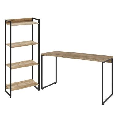 Imagem de Kit Escritório Estante Areta 4 Prateleiras Mesa Industrial Aspen 120cm C01 Carvalho - Lyam Decor