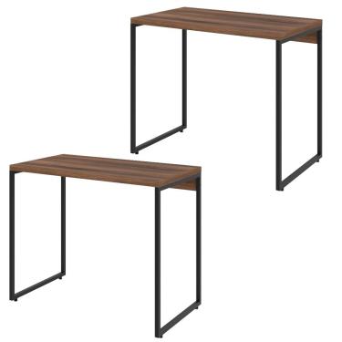 Imagem de Kit 02 Mesas Para Escritório e Home Office Industrial Aspen 90 cm C01 Nogal - Lyam Decor