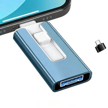 Imagem de Flash Drive para iPhone de 256 GB, cartão de foto para armazenamento de memória externa, faça backup e salve facilmente fotos de vídeos, pen drive USB de alta velocidade para iPhone/iPad/Android/PC