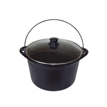 Imagem de Panela Ferro Fundido Caldeirão Antigo Tampa Vidro 24Cm 4L