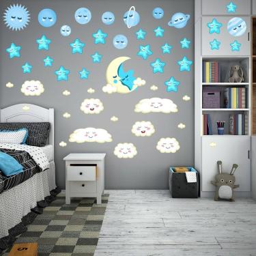 Imagem de Adesivo Parede Lua Estrelas Planetas Nuvem Universo Infantil Titulo Estrelas Azuis