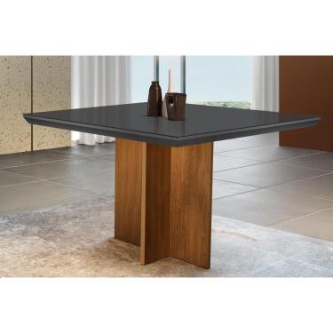 Imagem de Mesa Para Cozinha Berlim Com Tampo 90x90cm Madeirado Vidro Canto Curvo Imbuia Grafite Rufato