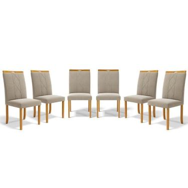 Imagem de Kit Com 6 Cadeiras Ana Madeira Maciça Estofadas Para Mesa De Jantar Veludo Bege 102