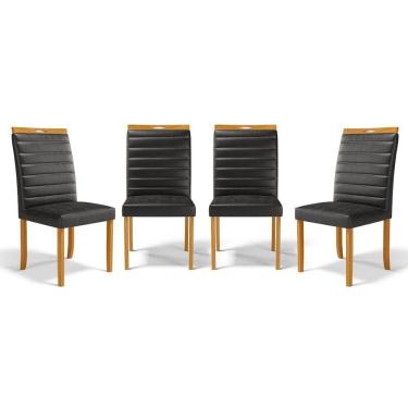 Imagem de Kit Com 4 Cadeiras Sara Madeira Maciça Estofadas Para Mesa De Jantar Courino Preto 503