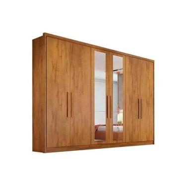 Imagem de Guarda Roupa Casal 6 Portas e 8 Gavetas c/ Espelho Rizon/Linea Cumaru - Novo Horizonte