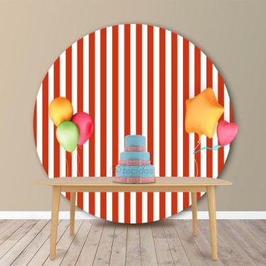 Imagem de Painel Redondo em Jacquard Estampado Listrado Vermelho, 2,20
