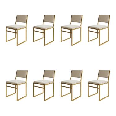 Imagem de Kit 8 Cadeiras Industrial Isa Veludo Bege Base Dourado para Mesa Sala Cozinha - Dourado/bege
