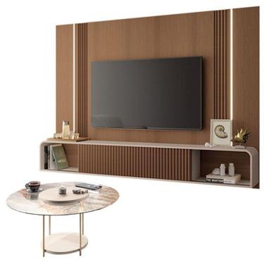 Imagem de Home Suspenso Empire Castanho Off White E Mesa De Centro Sky Com Tampo De Vidro Off White- Hb Móveis