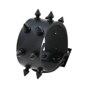 Imagem de Pulseira De Couro PU Preta Feminina Com Rebites Pontiagudos Estilo Pun