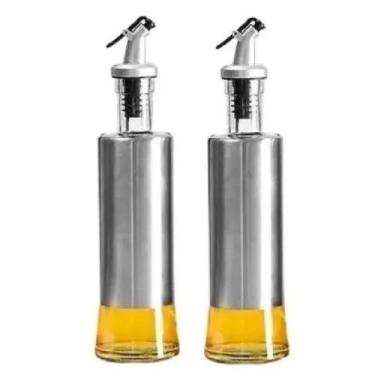 Imagem de 2 Garrafa Inox Vidro Dosador Porta Azeite Vinagre Óleo 300ml - Ami