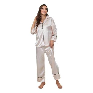Imagem de Conjunto de pijama Simulation Silk para mulheres, outono e inverno, so