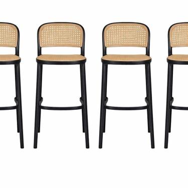 Imagem de Kit com 4 Banquetas Amis Alta em Polipropileno com Encosto Preto/Bege