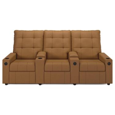 Imagem de Poltrona De Cinema Reclinável 3 Lugares Baú Usb Mallie Fh9 Pu Caramelo - Mpozenato