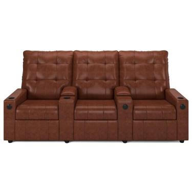 Imagem de Poltrona De Cinema Reclinável 3 Lugares Baú Usb Mallie Fh9 Pu Marrom Brilho - Mpozenato