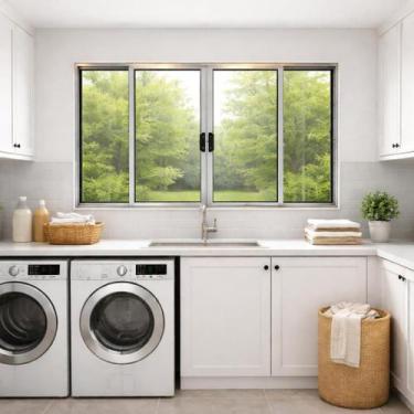 Imagem de Janela de Correr 4 Folhas de Alumínio Brilhante 100x120 - Brecorimo