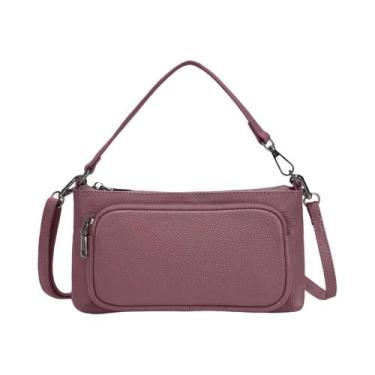 Imagem de Bolsa De Ombro Feminina De Couro Legítimo, Bolsa De Ombro Com Vários B