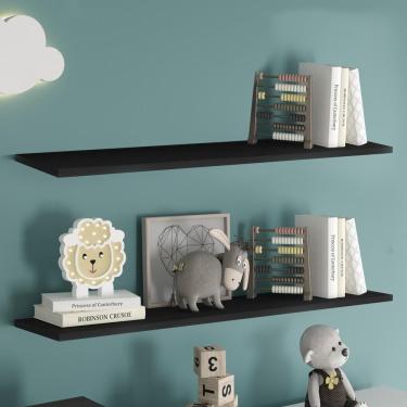 Imagem de Prateleira Flutuante De Quarto Infantil Kit 3 Suporte Invisível 68cm Yara Preto - Lumil