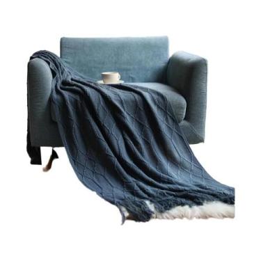 Imagem de Manta De Tricô Grossa Oversized Cáqui Com Borlas, Luxo Vintage Estilo 