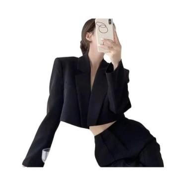 Imagem de Blazer Curto Branco Feminino, Casaco Básico De Manga Longa, Casual Par