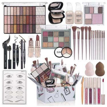 Imagem de TooAemiS Kit Completo de Maquiagem All in One para Mulheres - Paleta de Sombras, Batom, Lápis para Sobrancelha, Delineador e Pincéis